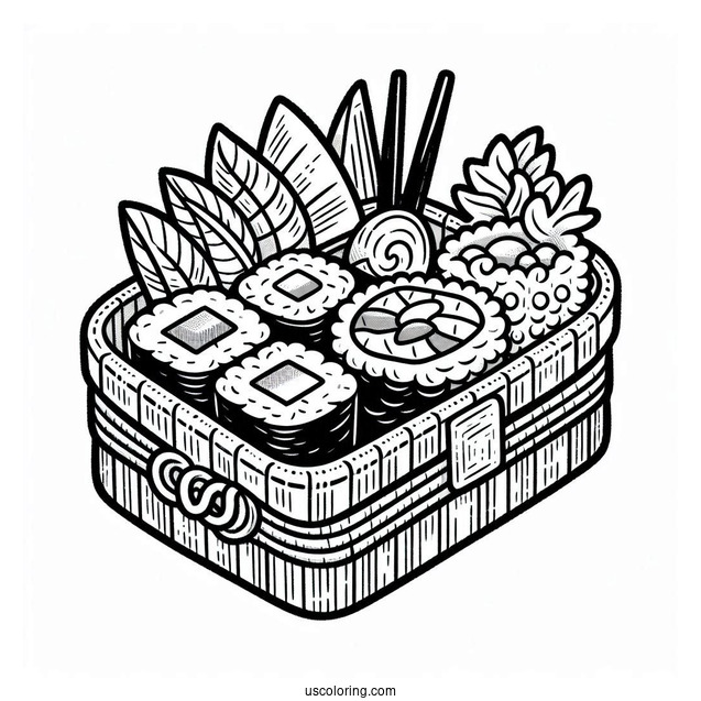 Sushi Coloring Pages In Bento Box For Kids