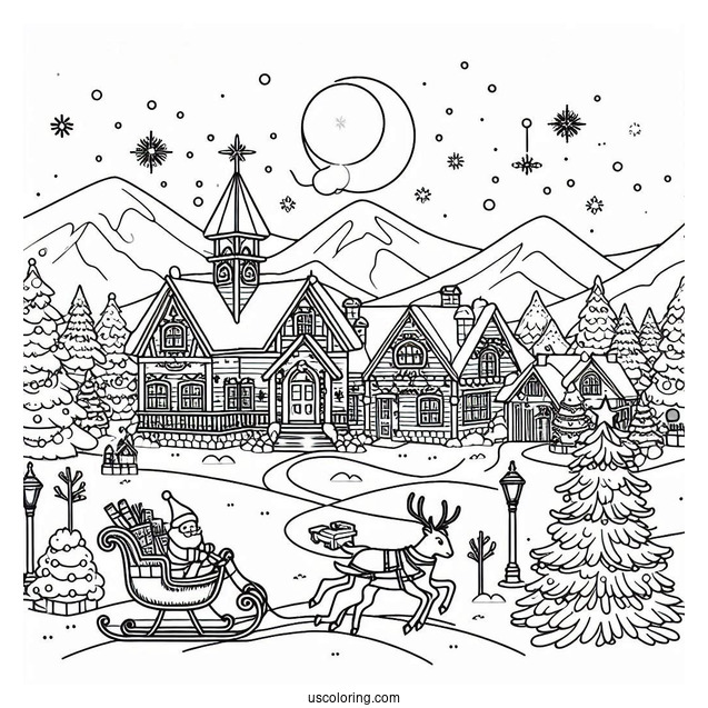 Christmas Town In The North Pole Coloring Page For Kids