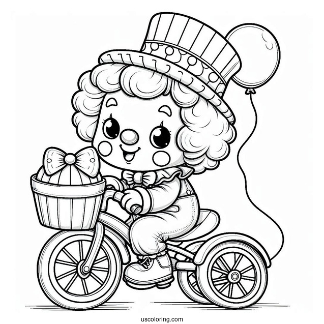 Cute Clown Riding Mini Bicycle Coloring In
