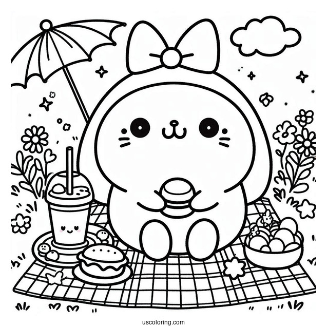 Pompompurin Picnic Date With Macaroon Coloring Sheet