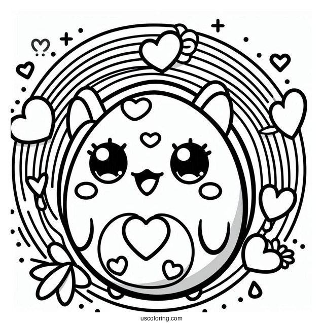 Tamagotchi Coloring Page Of Detailed Tamagotchi With Hearts And Rainbows