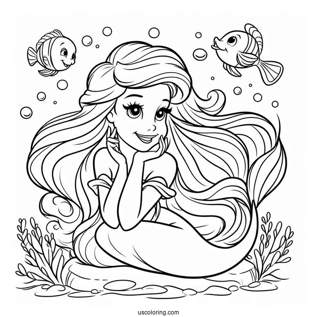 Simple Coloring Page Of Ariel For Preschoolers