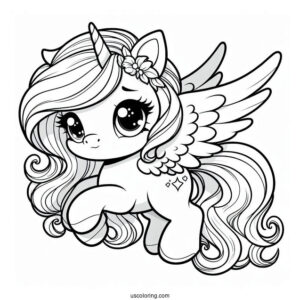 Cartoon Chibi Pegasus Coloring Page For Kids