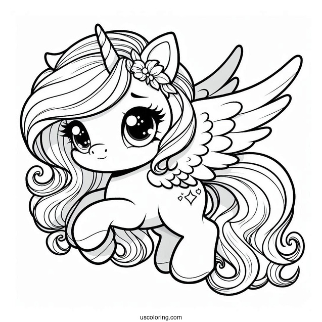 Cartoon Chibi Pegasus Coloring Page For Kids