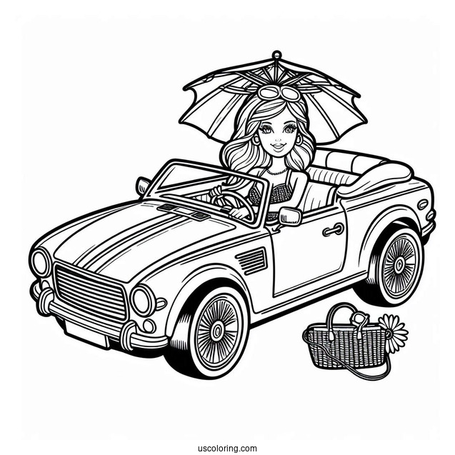 Barbie Car Convertible Coloring Page