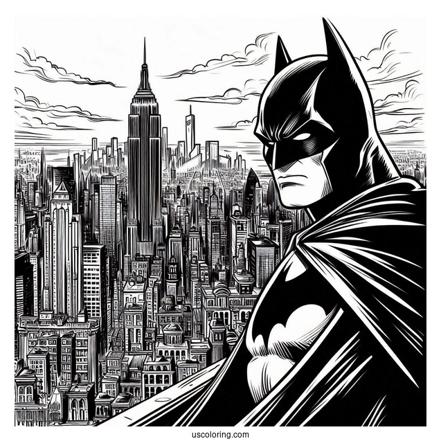 Dark Knight Batman Looking Over Gotham Coloring