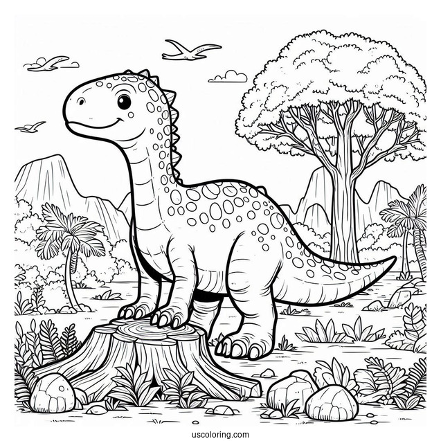 Dinosaur Coloring Page Of Muttaburrasaurus Outside The Forest