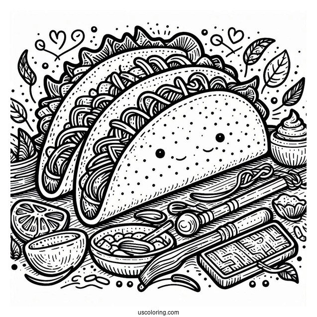 Two Detailed Taco Coloring Page