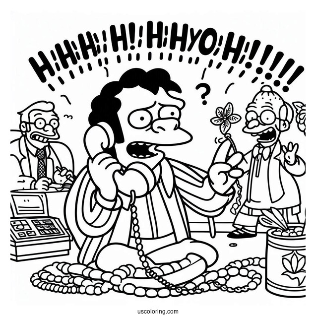 Simpsons Coloring Pages Of Moe Using His Prank Phone