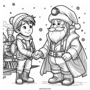 Polar Express Coloring Page Of Hero Boy Shaking Hands With Santa Claus