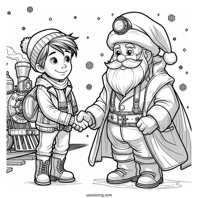 Polar Express Coloring Page Of Hero Boy Shaking Hands With Santa Claus