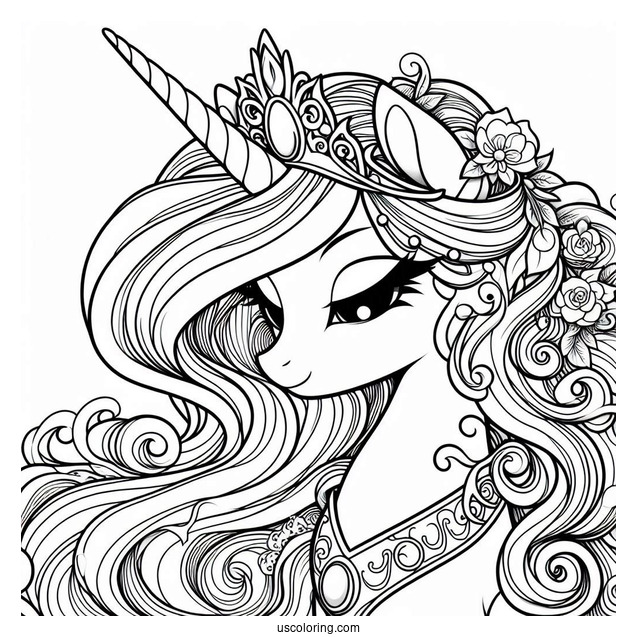 Princess Celestia Coloring Page Close Up With Detailed Main