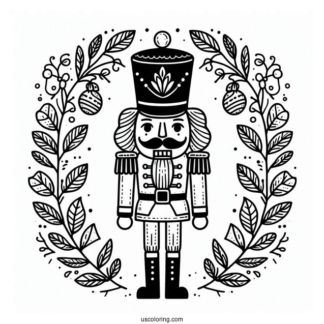 Easy Nutcracker Coloring Page With Mistletoe Frame For Kids
