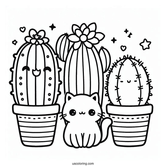 Kawaii Cactus Plants With Cat