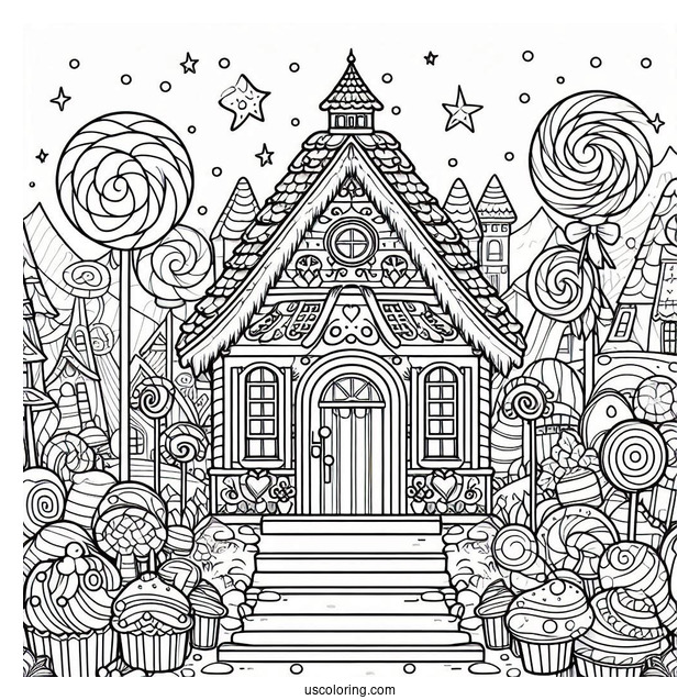 Magical Candy Village Coloring Page