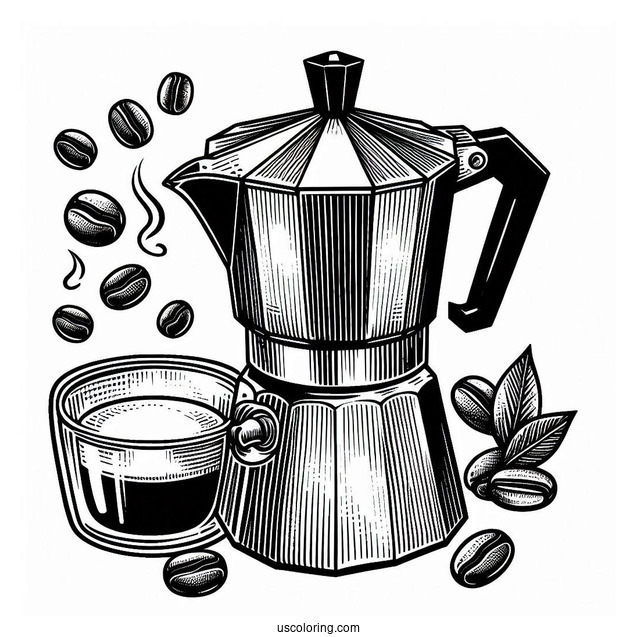 Coffee Coloring Pages Of Easy Outline Of Moka Coffee Pot