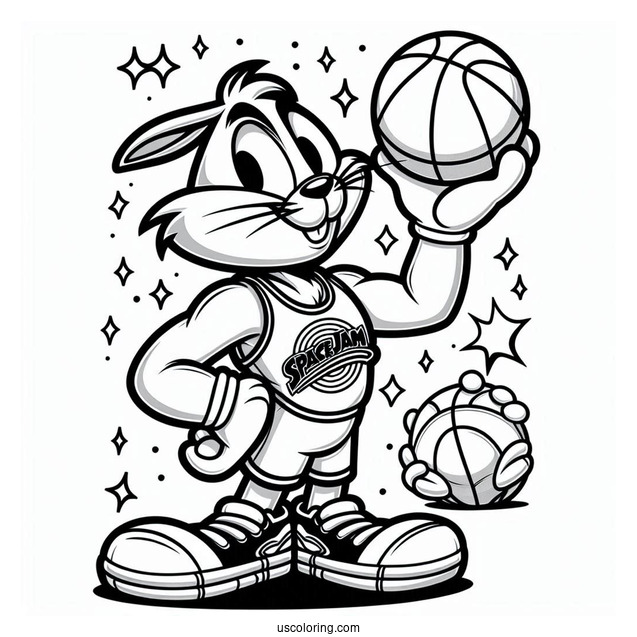 Easy Sylvester Holding Basketball In Tune Squad Jersey Coloring Sheet