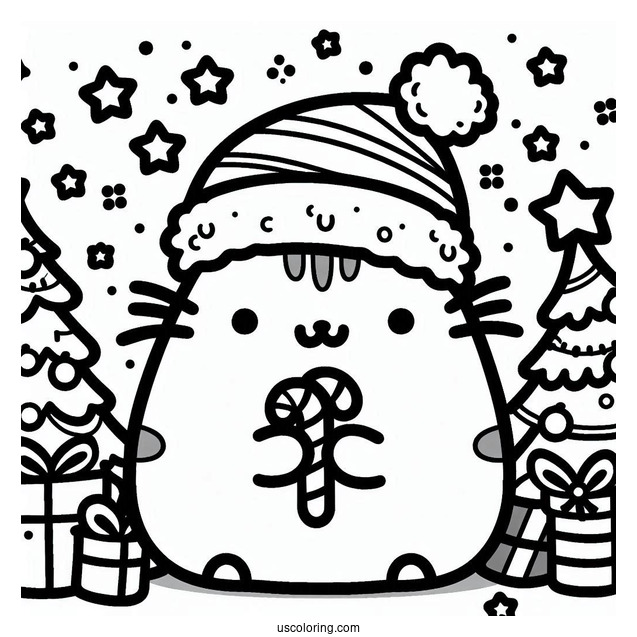 Pusheen Merry Christmas Coloring Page