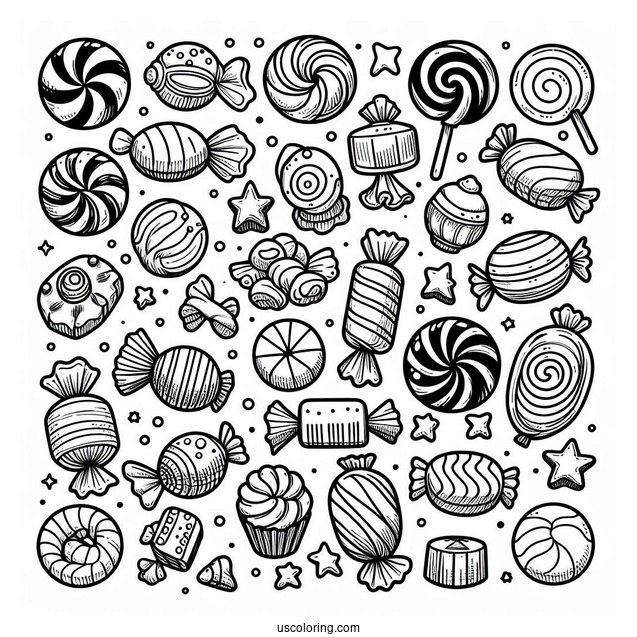 Full Page Of Assorted Candies To Color