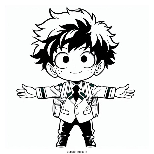 Deku Coloring Page In Front Of UA High School