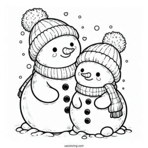 Two Cute Snowmen Hudgging Coloring Sheet
