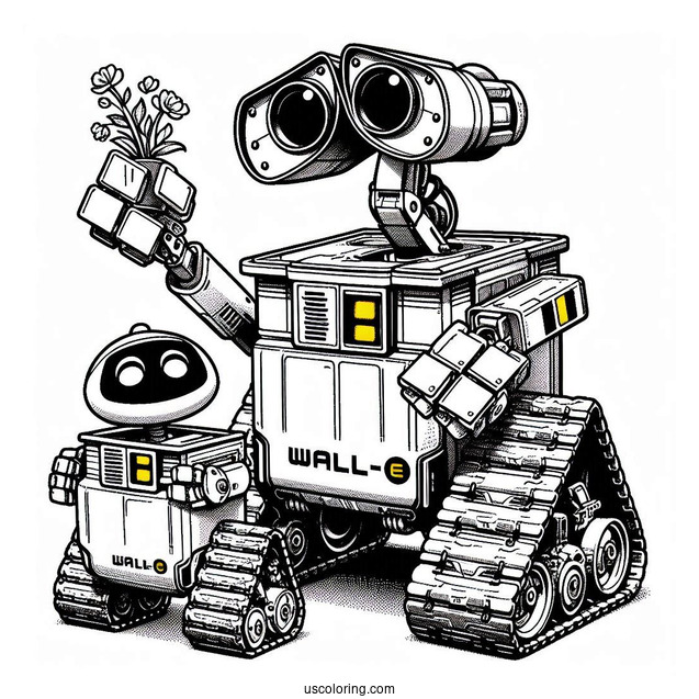 Wall-E And Eve Robot Coloring Page
