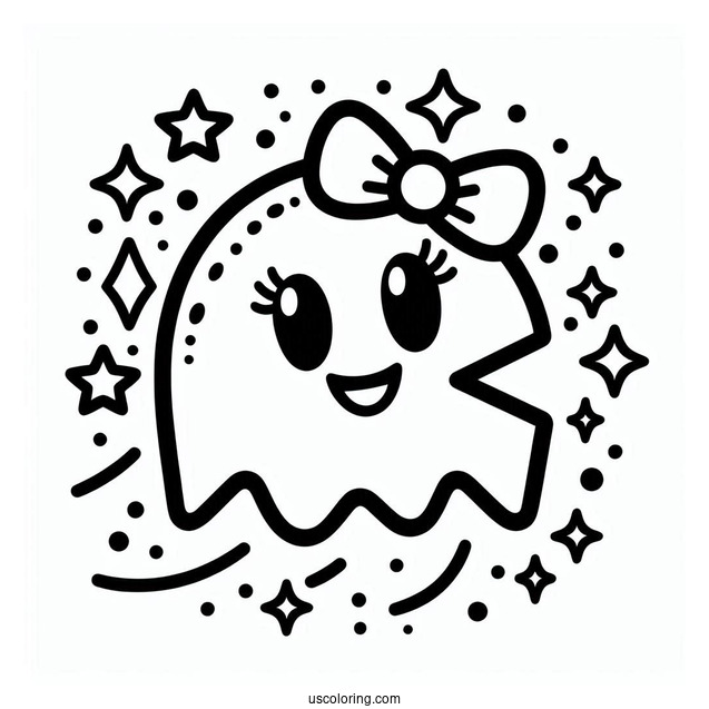 Cute Mrs. Pac-Man Coloring Page Outline