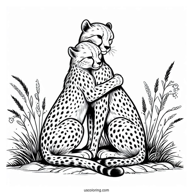 Two Cheetahs Coloring Page Cuddling