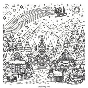 Christmas Town In The North Pole Coloring Page For Kids