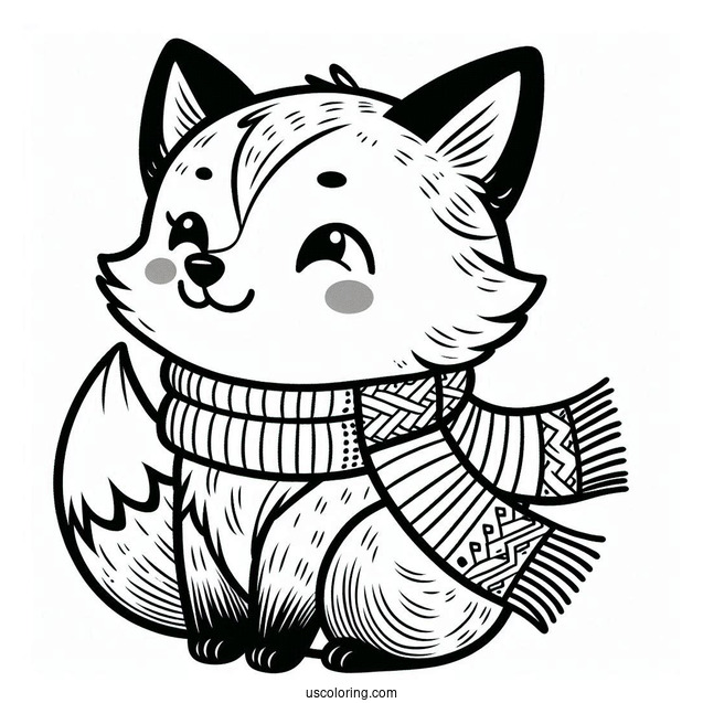 Playful Fox Coloring Page Wearing A Scarf For Kids