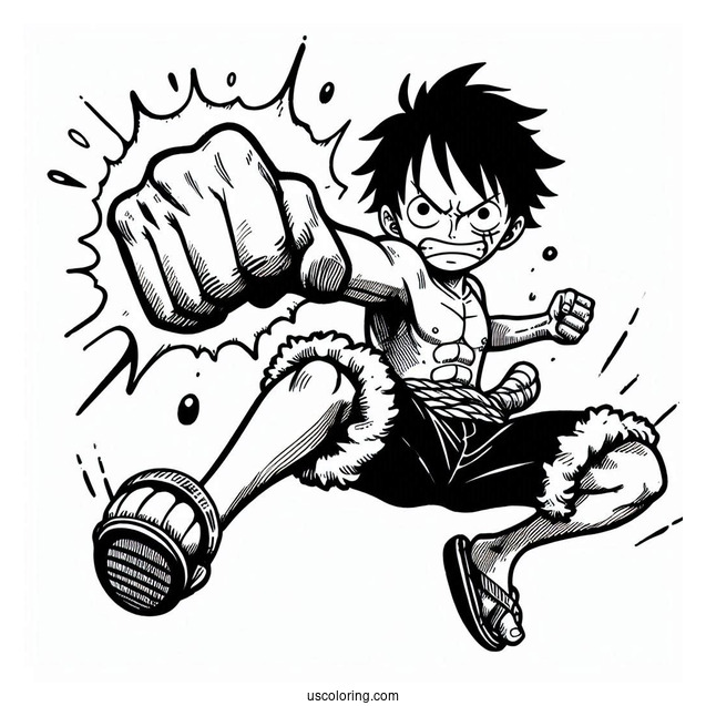 Luffy Coloring Page Doing Gatling Punch Attack