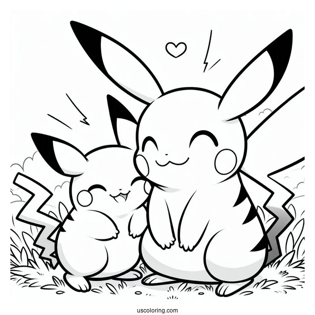 Happy Pikachu And Raichu Coloring Page On A Field