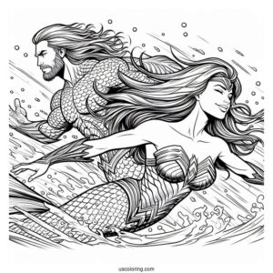 Aquaman Coloring Page Swimming With Mera