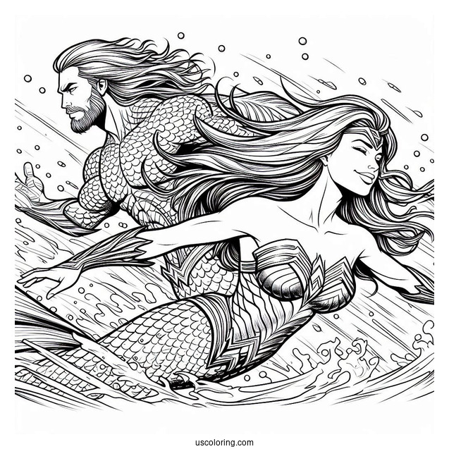 Aquaman Coloring Page Swimming With Mera