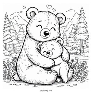 Easy Bear Cub Hugging Mama Bear Coloring Page