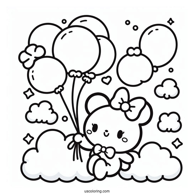 Sanrio Coloring Pages Of Cinnamoroll Holding Balloons In The Clouds