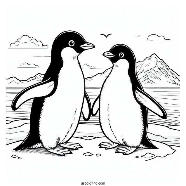 Two Adelie Penguins In Antartica Coloring Page