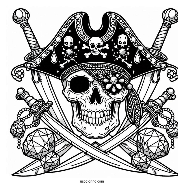 Bejeweled Pirate Coloring Page Skull With Swords For Kids
