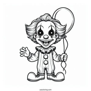 Scary Clown with Small Balloon Coloring Sheet