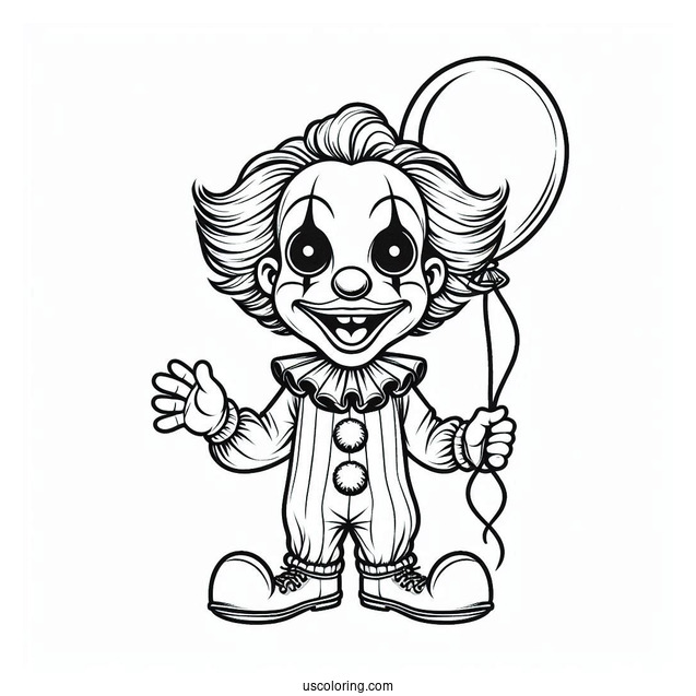 Scary Clown with Small Balloon Coloring Sheet