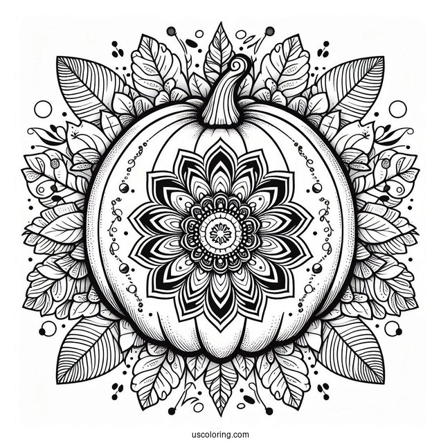 Top View Pumpkin Coloring Page Mandala With Floral Design
