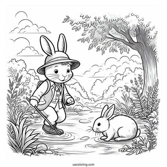 Peter Rabbit Coloring Page In A Swamp With Benjamin Bunny