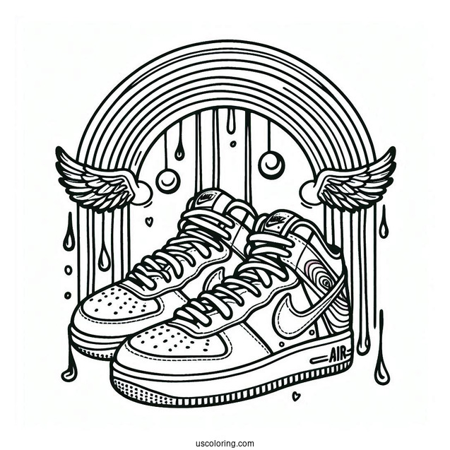 Nike Coloring Page Of Air Shoes With Hippie Wings And Rainbow