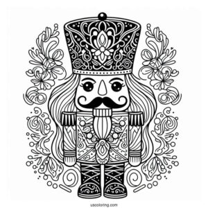 Close Up Of A Nutcracker Coloring Page With A Christmas Greeting For Kids