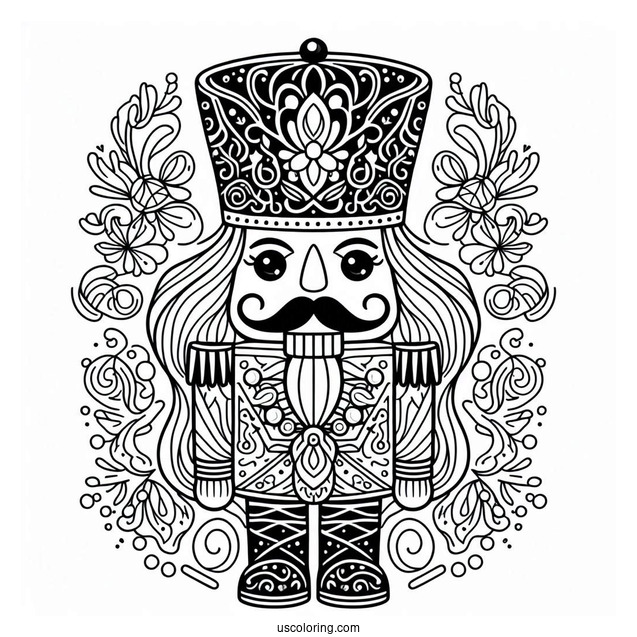 Close Up Of A Nutcracker Coloring Page With A Christmas Greeting For Kids