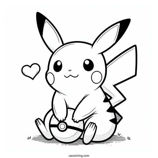 Kawaii Pikachu Sitting On Pokeball Coloring Sheet