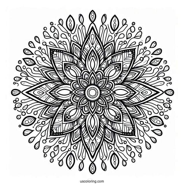 Rain Coloring Page Of Intricate Raindrop Mandala