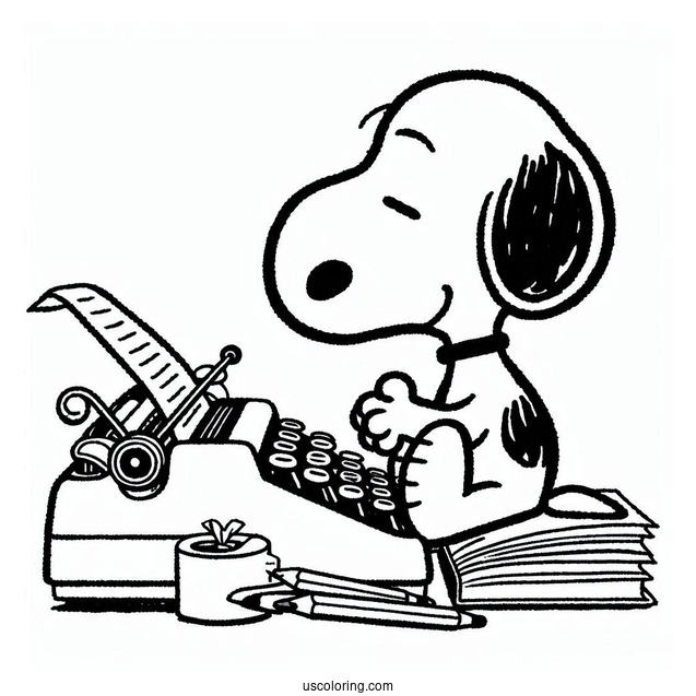 Snoopy Writing On Type Writer To Color