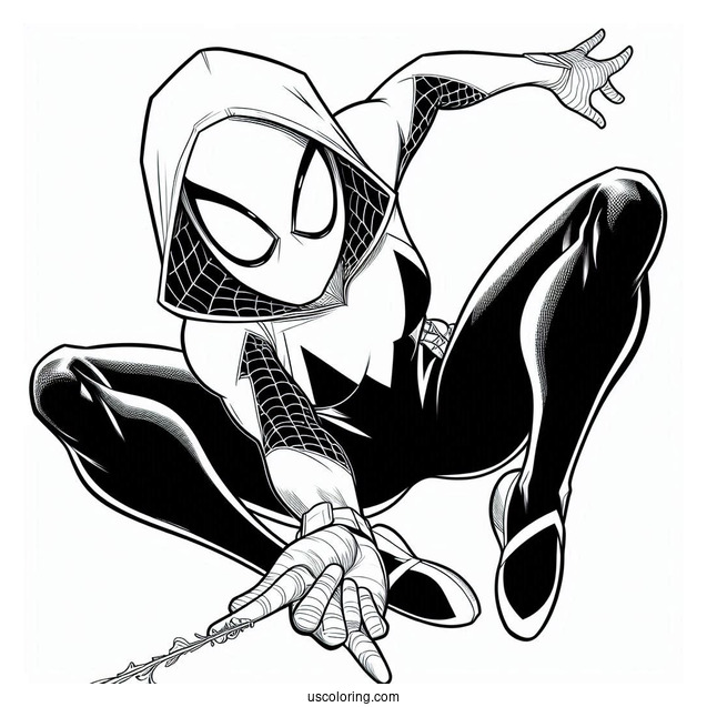 Spider-Gwen Coloring Page Shooting Webs For Kids