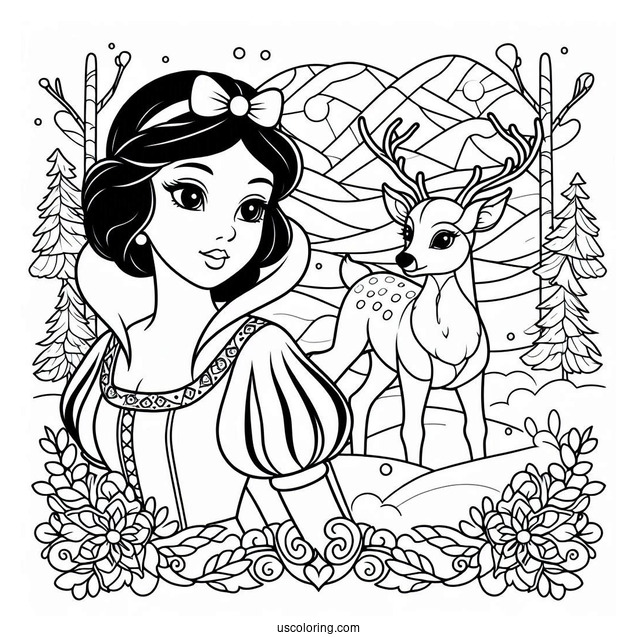 Snow White Coloring Pages With Deer Stained Glass